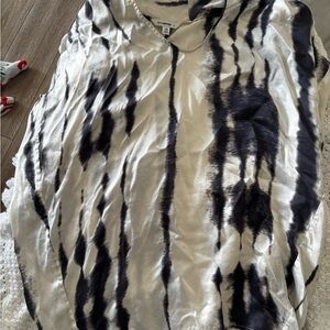 CAbi Black and White Tie-Dye V-Neck Tunic